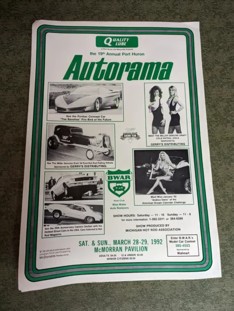 Autorama Port Huron Michigan 19th Annual Poster 1992 Quality Lube, BWAR, Miller
