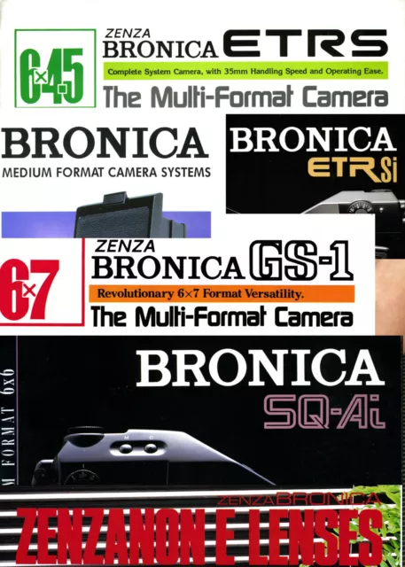 Bronica ETR, ETRS, ETRSi, SQ, SQ-A, GS-1, RF645 Brochures, colour, x20 (18228)