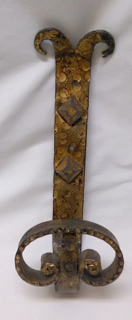Mid Century Ferro Art Spain Forged Gilded Cast Iron Wall Hook Gothic