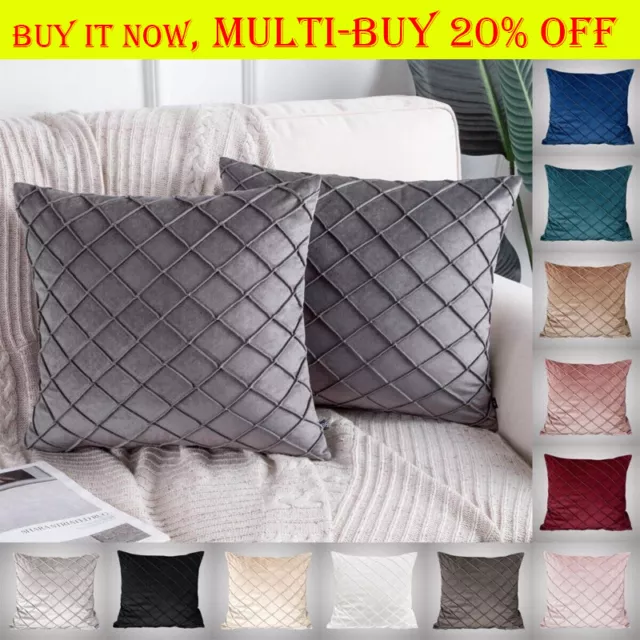NEW Velvet Checked Solid Cushion Cover Tartan Pillow Case 16" 18" 20" 22" 24"