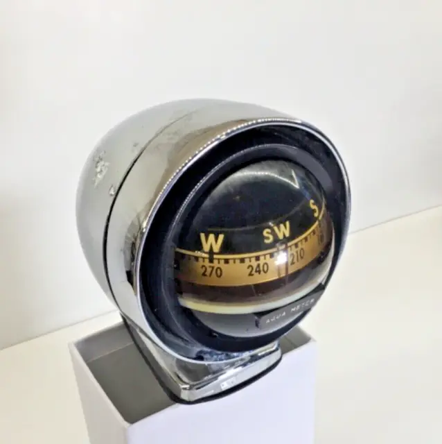 Vintage Aqua Meter torpedo style chrome 3” bezel Compass Roseland NJ USA