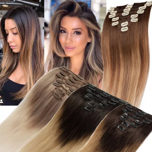 Clip in Extensions 100% Remy Echthaar Haarverlangerung Glatt 8 Tressen Dick 60CM