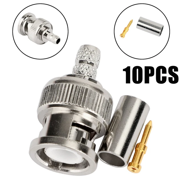 10Pc BNC Male Plug Crimp RG58 RG142 RG400 LMR195 RG223 Cavo Coaxial Connettore P