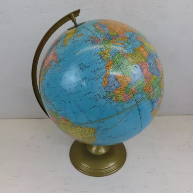 Vintage 12" Cram's Imperial World Globe On Metal Stand . Made In USA . VG+