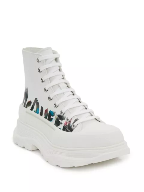 Alexander McQUEEN N3725 Men's White Leather Logo High Top Sneakers Size US 10.5 2