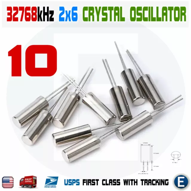 10pcs Crystal Oscillator 32.768 KHz 32.768KHZ 32.768K Hz Cylinder 2x6mm quartz