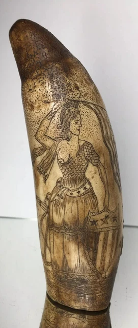 Excellent Scrimshaw Faux Whalebone Finely Detailed Whaling Maritime Ocean Art