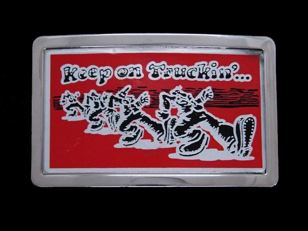 UD03116 VINTAGE 1970s **KEEP ON TRUCKIN'...** R. CRUMB ARTWORK BELT BUCKLE