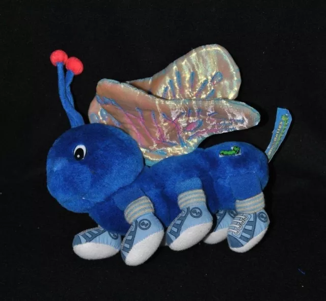 Peluche doudou chenille FAMILIPATTES LANSAY bleu ailes jaune rose 19 cm TTBE