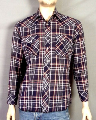 Wrangler Boutonné Chemise à carreaux à manches longues perle Boutons Orange Bleu Sarcelle Brillant Petit 