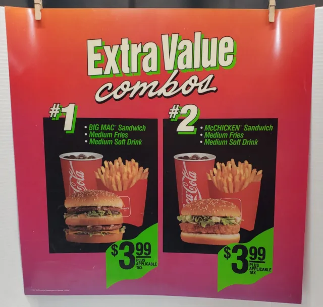 McDonalds Vintage Translite Advertising Big Mac Combo Meal Sign Extra Value