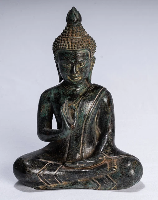 Antique Khmer Style Bronze Seated Teaching Angkor Buddha Statue -20cm/8"
