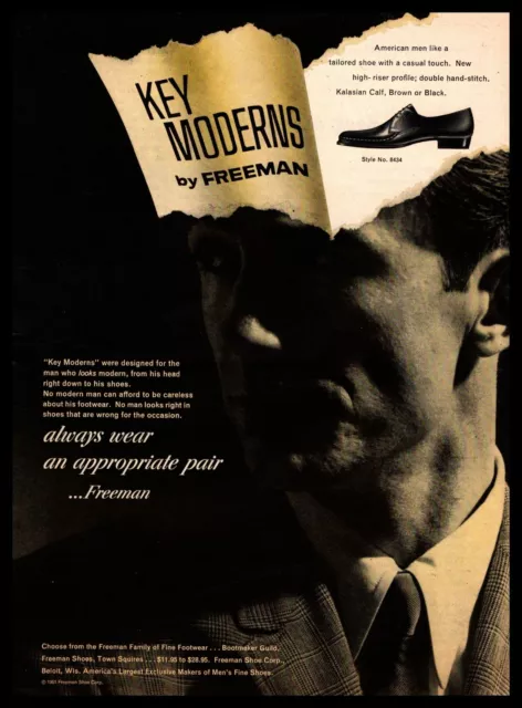 1961 Key Modern Dress Shoes By Freeman Shoe Corp. Beloit Wisconsin Print Ad