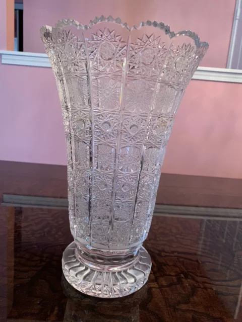 Gorgeous Czech Bohemian Hand Cut Crystal Glass Vase  - Brand New!