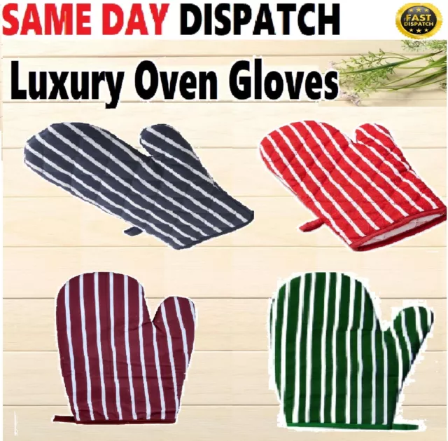 Striped Oven Gloves Cotton Mitts Thick Padded Heat Resist Kitchen Baking Apron