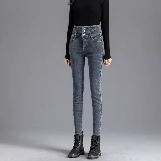 Femmes Jeans Pantalon Polaire Doublé Taille Haute Étroit Leggings Thermique
