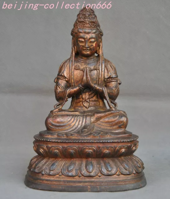 9.6" old Tibet Buddhism temple bronze Gilt Guanyin goddess Tara Buddha Statue