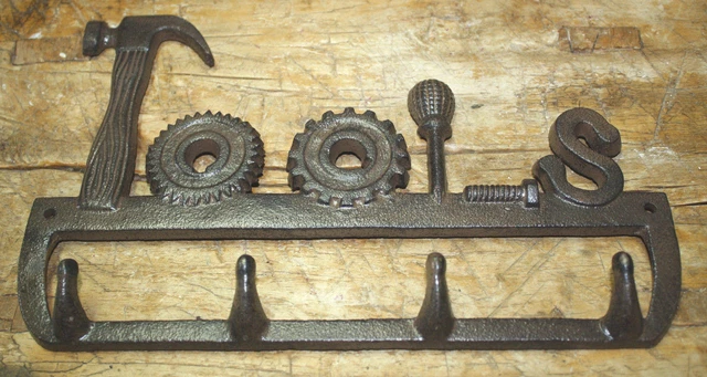 Cast Iron TOOLS Coat Hooks, Hat Hook, Key Rack Tool Hanger MAN CAVE Garage Barn