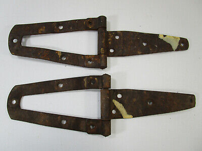 Antique Vintage Set pair Of forged Iron Barn Door Strap Hinges unusual 11.5"