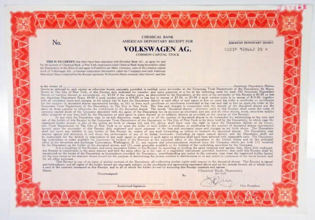 Volkswagen AG., 1985 Odd ADR Shrs Specimen Certificate, XF SCBNC