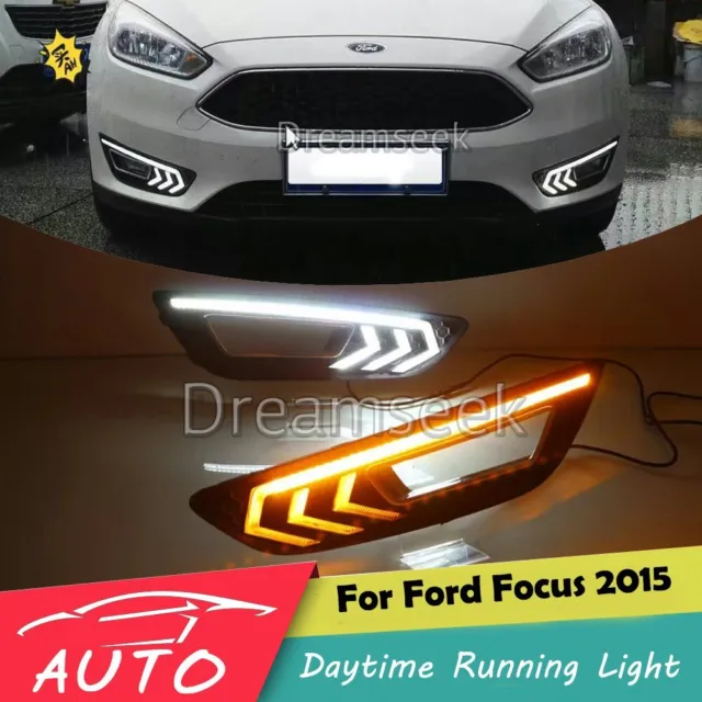 Drl For Ford Focus 2015 2016 Led Daytime Running Light Fog Lamp W/ Turn Signal