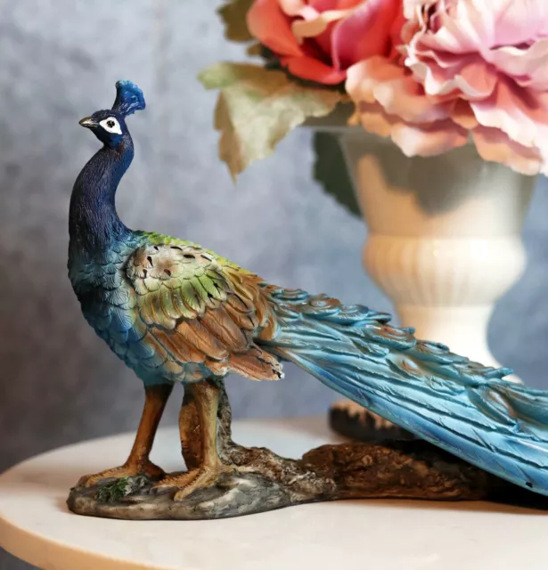 Realistic Animal Beautiful Peacock Home Decor Resin Figurine 14" Long