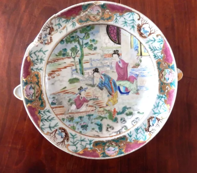 Assiette ou Plat Chinois - Porcelaine CHINE - CANTON 19ème - à restaurer