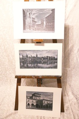 3 litografie Alessandro Dal Prato Mantova Litografia trittico lotto paesaggio 