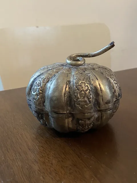 Small Antique Cambodian Silver Gourd/Melon/Pumpkin Shape Betel Box