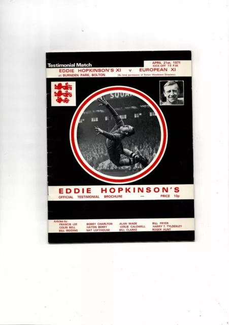 1971 Eddie Hopkinson's X1 v European X1 Testimonial Football Programme @ Bolton