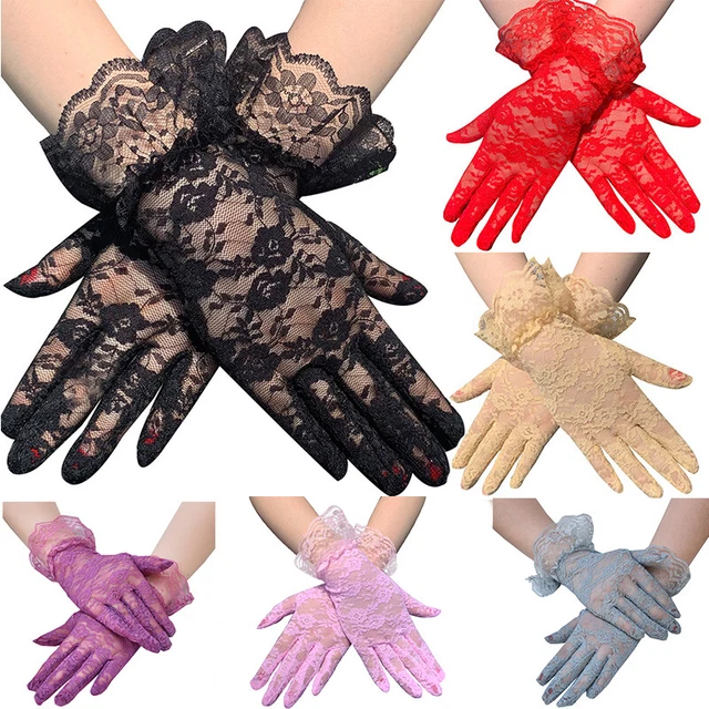 Guanti da donna sexy corti in punta di fiori strappa rete costume sposa matrimonio↑