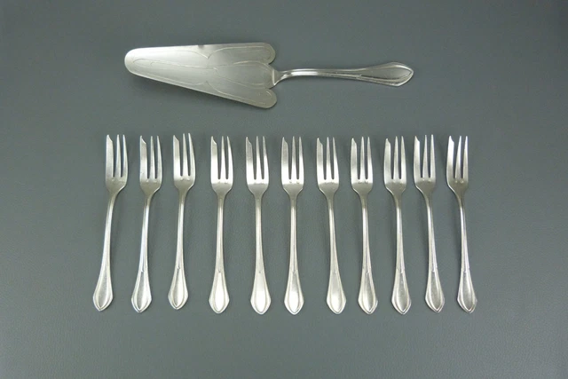 GUY DEGRENNE SERVICE à dessert Métal Argenté Pelle à gâteau Fleur 12 Fourchettes EUR 79,99 - FR