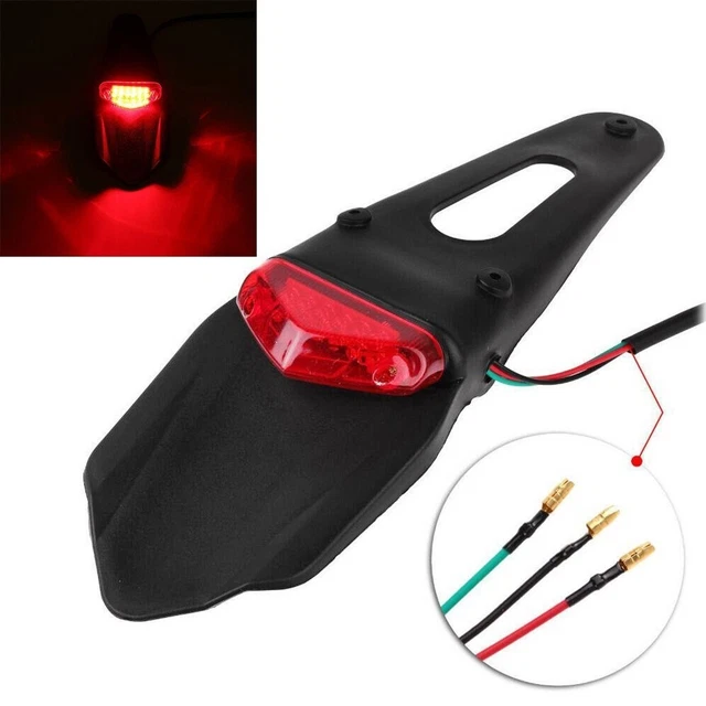 Aile Arrière Moto Avec Feu Stop LED - Garde-boue Dirt Bike Enduro Noir Universel