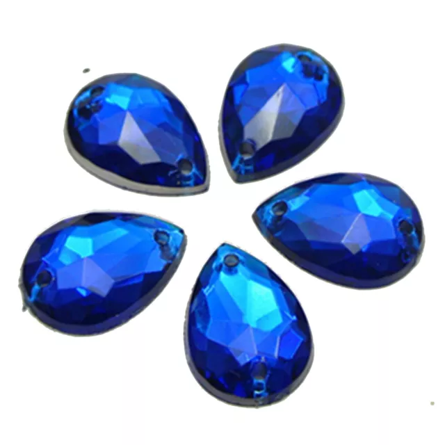 200 Royal Blue Acrylic Teardrop Flatback Sewing Rhinestone Sew on Bead 10X14mm