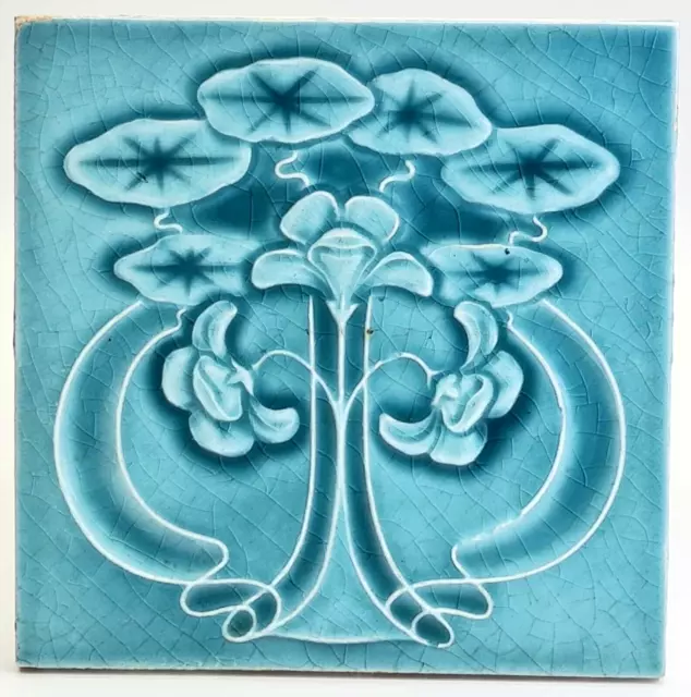 Antique Fireplace Tile Moulded Majolica Floral Design C1900
