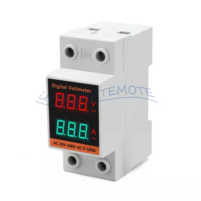Din Rail LCD Doppio Voltmetro CA Digitale Amperometro AC60-500V 0-99,9A Monitor