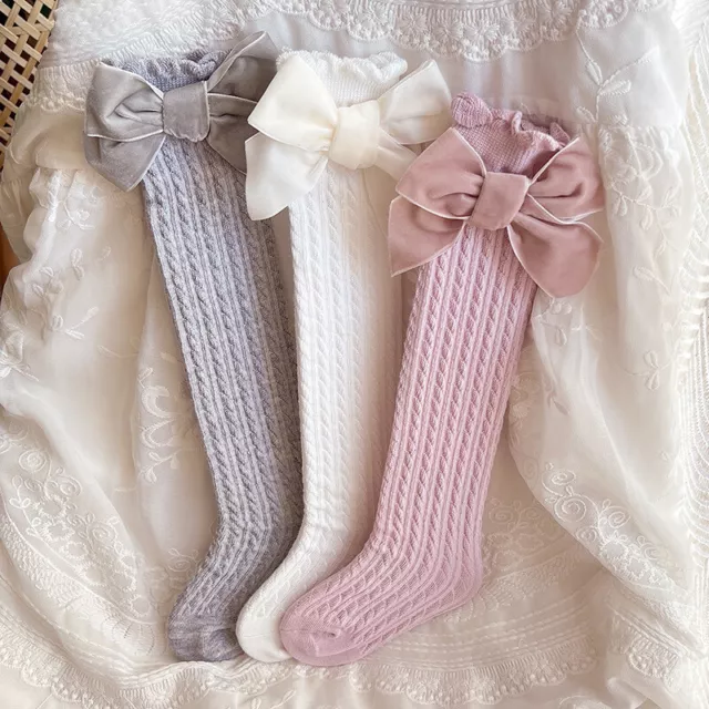 Baby Toddler Girls Knee High Long Socks Cotton Kids Princess Bow Tights Stocking