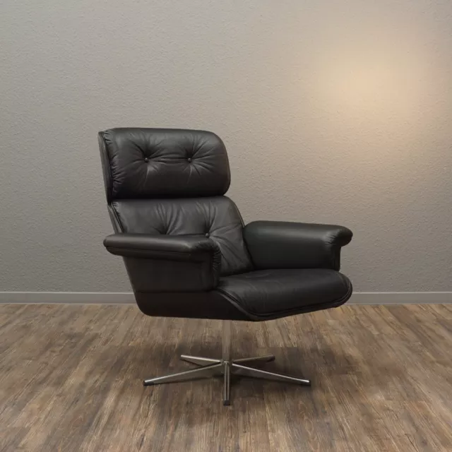 Orig. 70er Lounge Chair | Leder Sessel Schwarz | Mid Century Vintage Klassiker 2