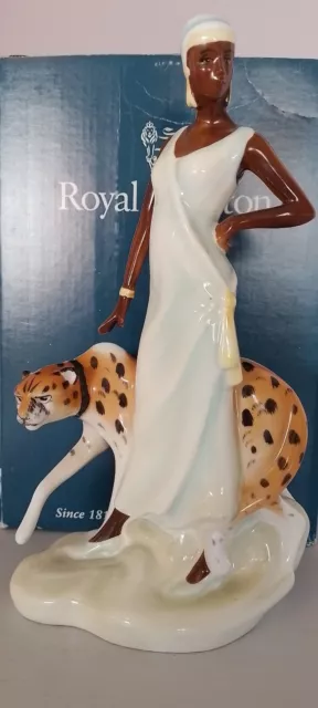 1996 ROYAL DOULTON HN3810 CHARLOTTE Bone China Lady & Cheetah Figure 24cm