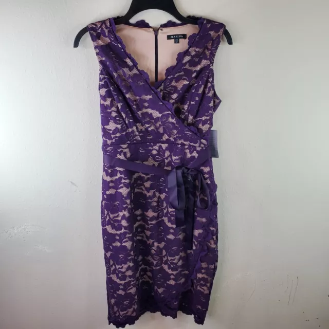 Marina Womens Auburn Belted Lace Petite Sleeveless Dress 6P