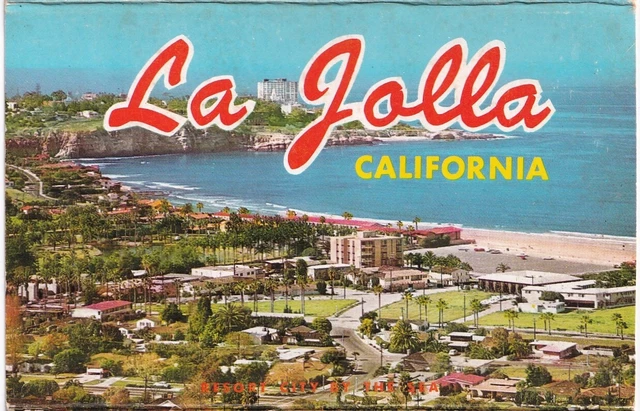 La Jolla, California, Vintage 1969 Chrome Folder Postcard, 14 Views