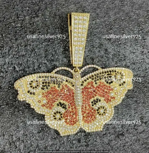 Women's 4 CT Moissanite Beautiful Butterfly Pendant 14K Real Yellow Gold Plated