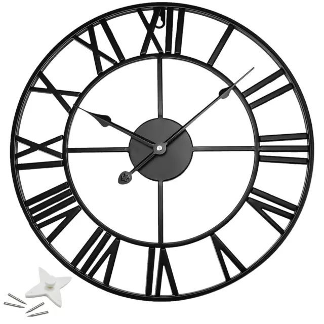 Reloj de Pared de Jardín Romano Grande Interior Exterior Números Gigante Cara Abierta Metal 60 cm