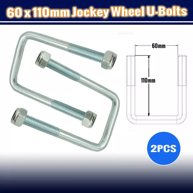 2x Trailer Jockey Wheel U Bolt Nut Square 60mm x 110mm M12 Arm Long Boat Caravan