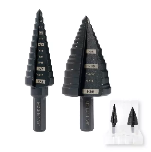 Step Drill Bit 7/8" & 1-3/8" Set, Straight Grooved Double Fluted M2 High Speed S
