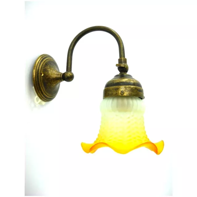 Applique in ottone brunito da parete bagno ufficio casa vetro satinato ambra