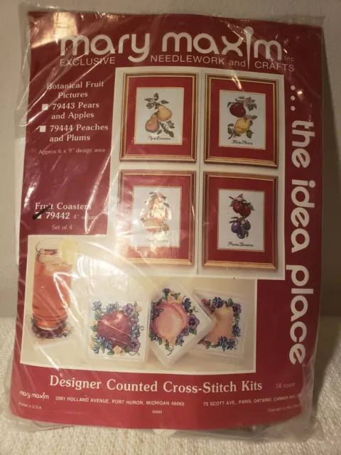 Mary Maxim Needlework and Craft Fruit Coasters 79442 Counted Cross Stitch New!