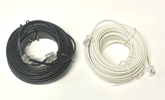 38ft Telephone Modular Line Cord Phone Cable Extension Wire RJ11 Black / White
