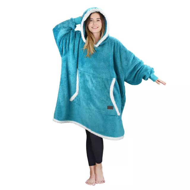 Wearable Blanket Reversible Oversized Warm Blanket Hoodie Sweatshirt Adult Size