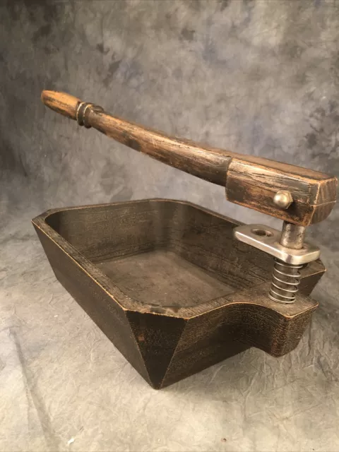 UNUSUAL VINTAGE LARGE METAL & Plastic Wood Bowl NUT CRACKER